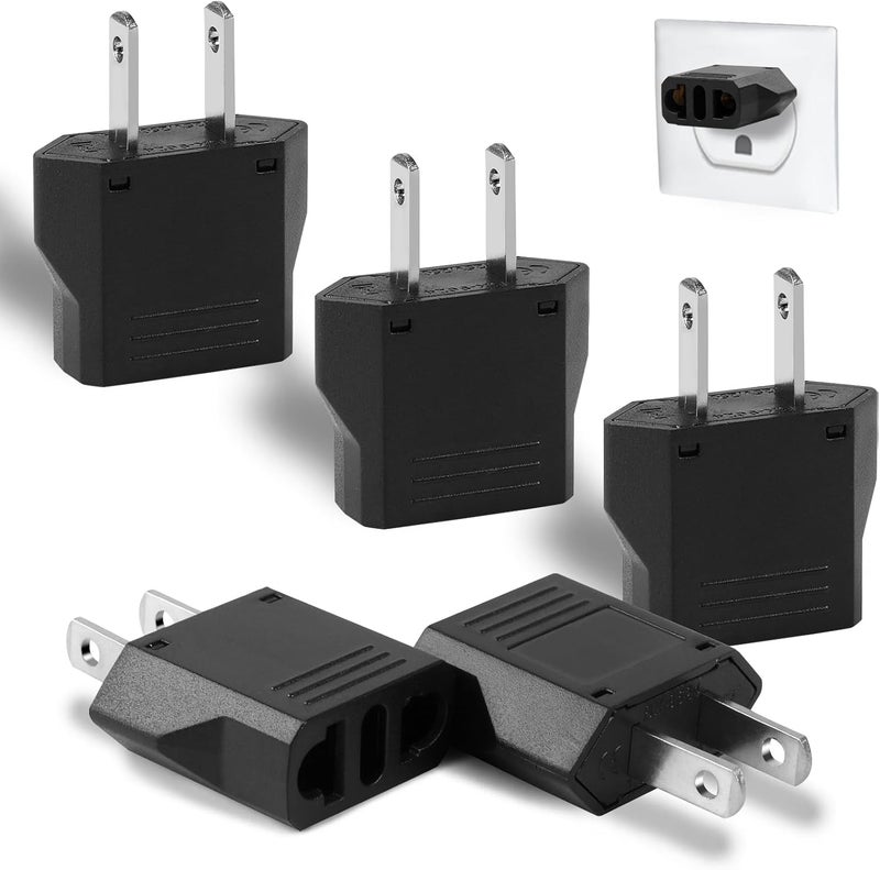 Romeda 6 Pack European to US Plug Adapter, Travel Small European to American Outlet Plug Adapter, European Plug Adapter to USA Power Converter (Black) - Image 1